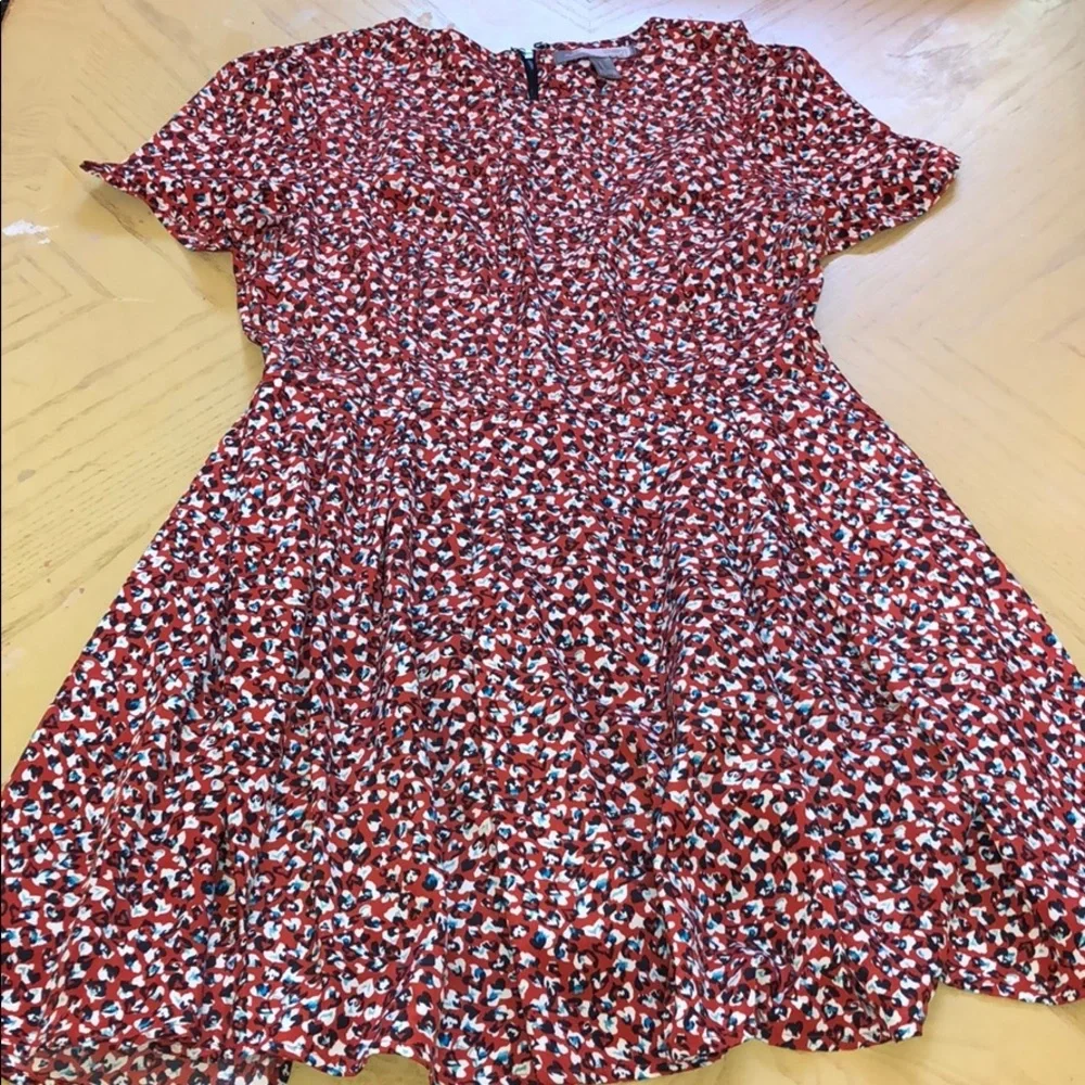 Burnt orange crew neck dress cream & blue accents - Picture 1 of 3